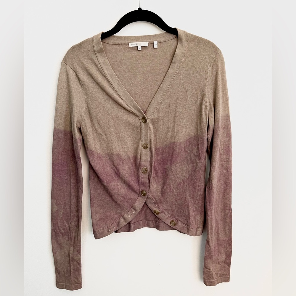 VINCE Ombré Two-Tone Tan & Purple Cardigan Sweater | Size Small